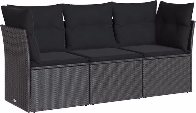 Set Divani da Giardino 3 pz | Set Salotto da Giardino con Cuscini in Polyrattan Nero