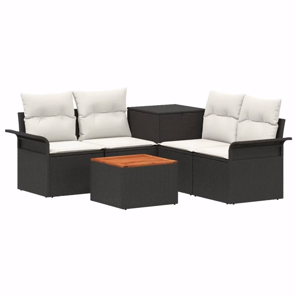 Set di divani da giardino a forma di L vidaXL con tavolo da caffè e pouf, nero e bianco – 2