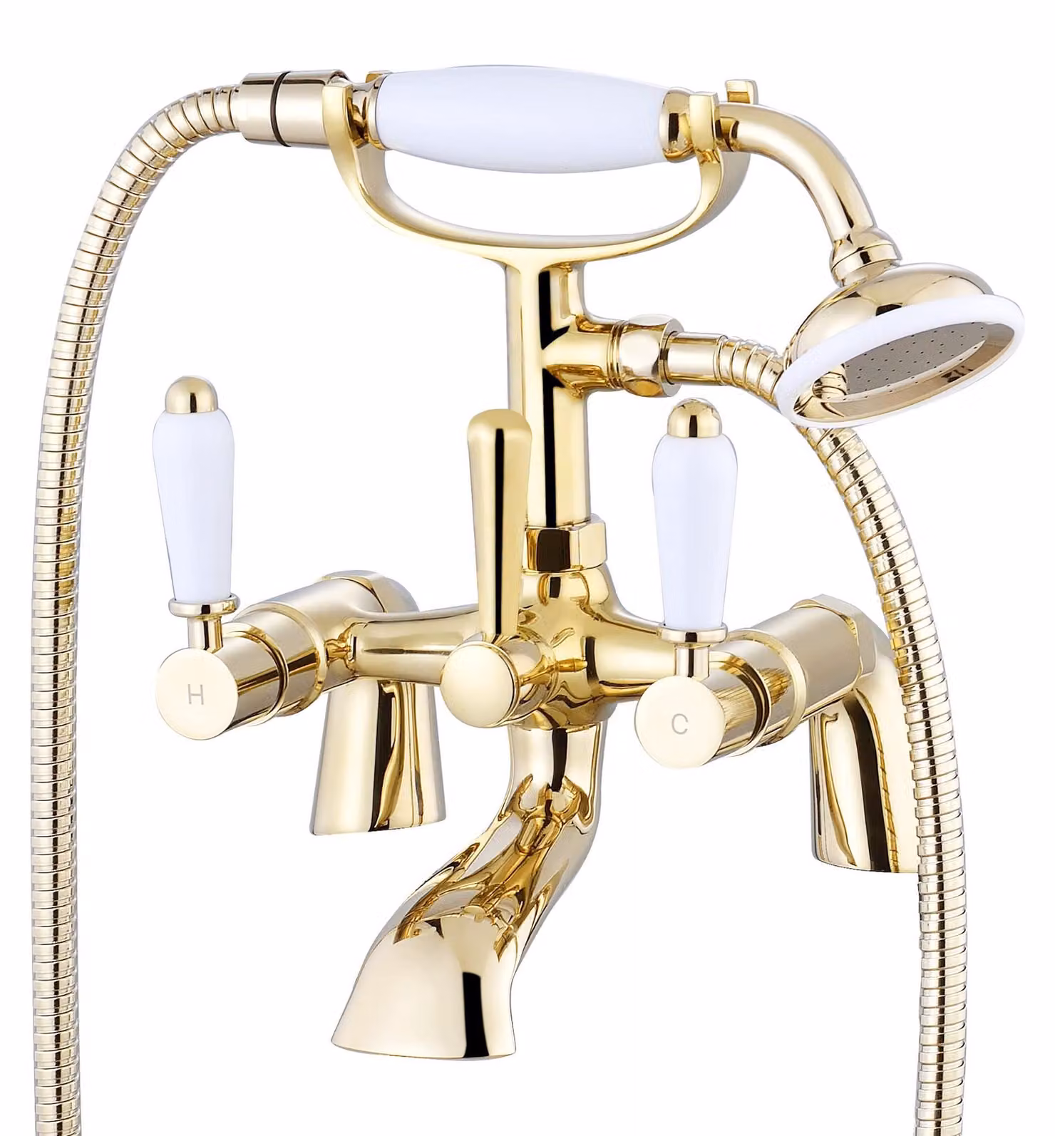 Miscelatore per bagno e doccia con manopole in Vetroceramica, color oro, 180 mm