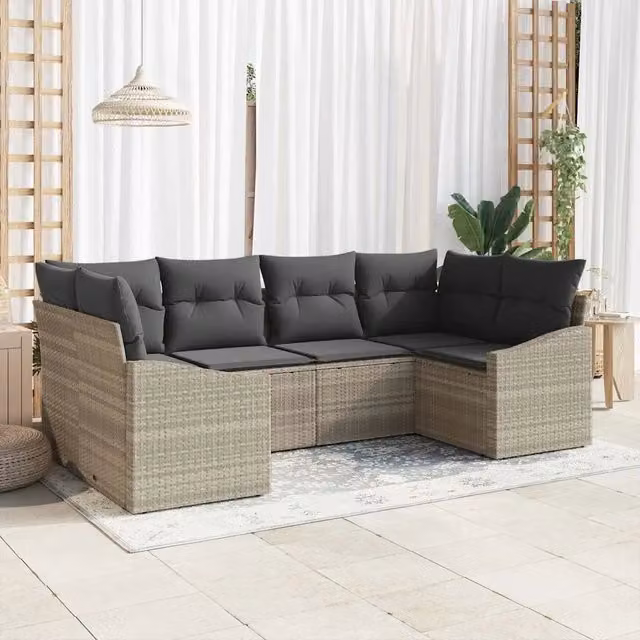 Set Divano da Giardino 6 pz Grigio chiaro polyrattan 3355531
