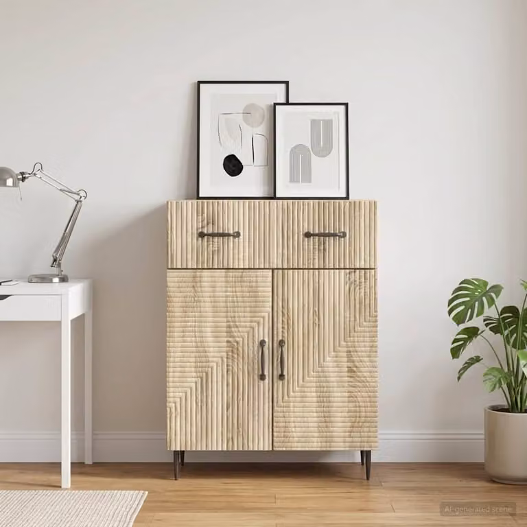Credenza moderna vidaXL in legno ingegnerizzato e metallo, colore rovere sonoma beige, L 66 cm x P 34,5 cm x H 89,5 cm