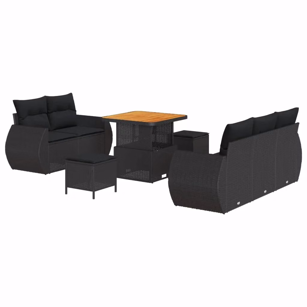 Set Divano da Giardino vidaXL 8 Pezzi in Polyrattan Nero con Cuscini e Tavolino da Esterno – 2