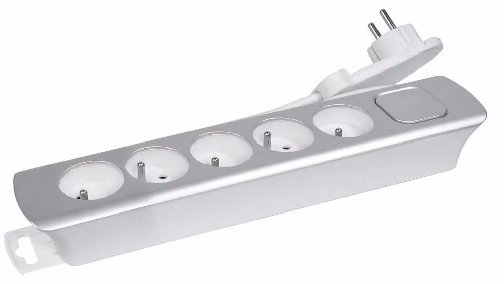 Ciabatta multipresa con 5 prese + cavo interno 3G1, lunghezza 1,40 m, con connettori a spina piatta
