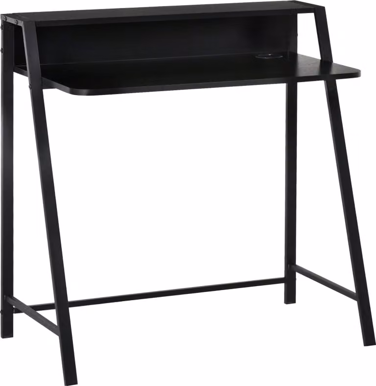Fortuna Lai Scrivania per computer elegante con ripiano e sistema di gestione dei cavi, metallo nero 84x45x85 cm per l'ufficio domestico e lo studio