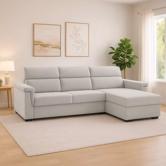 Divano angolare DMORA Cintano con penisola reversibile e coperture rimovibili, Grigio, L 285 x P 160 cm – 1
