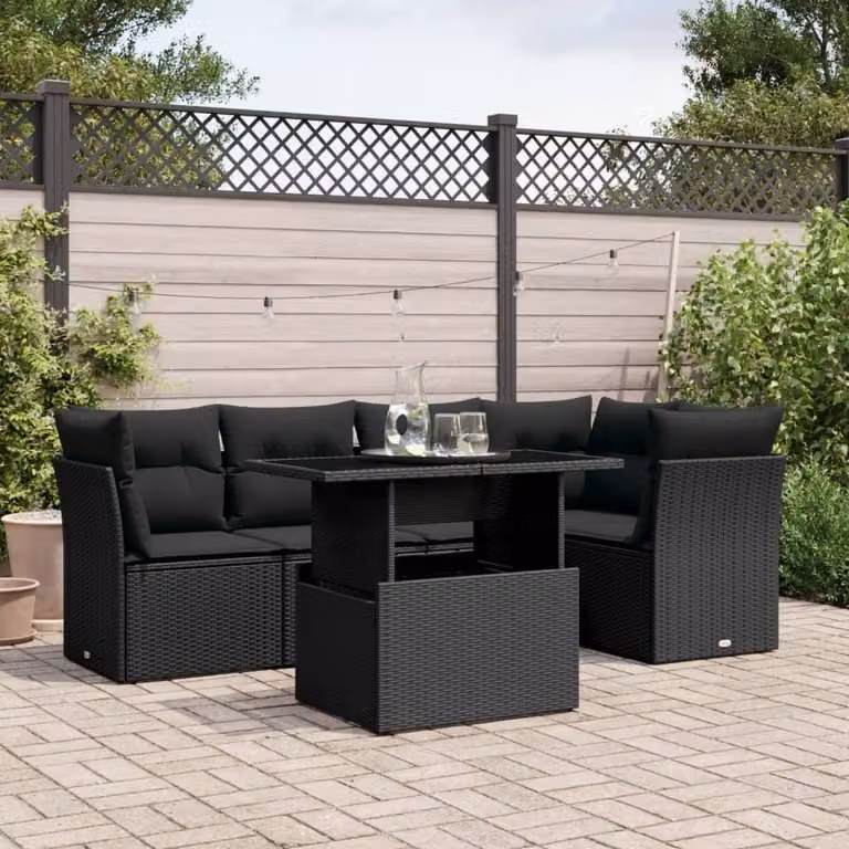 Maison Exclusive - Set Divano da Giardino 6 pz con Cuscini Nero in Polyrattan