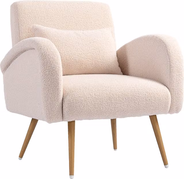 Poltrona moderna HOMCOM in tessuto bouclé beige con cuscino lombare e struttura in metallo, L: 77 cm, P: 77 cm, H: 83 cm