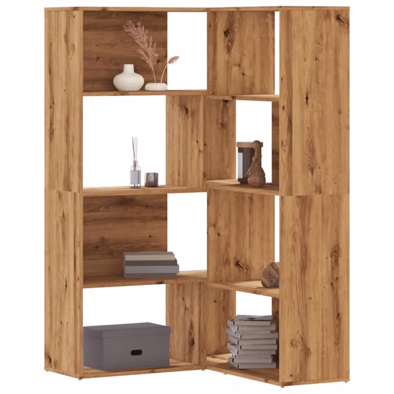 Libreria d'angolo vidaXL con 4 ripiani in legno color rovere, design moderno e finitura opaca, L/P/H: 85 x 20 x 140 cm