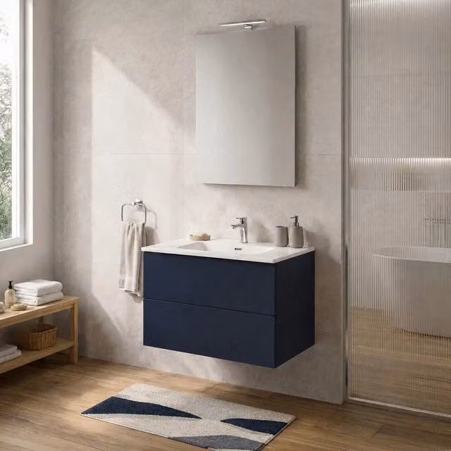 Mobile bagno sospeso Tierra blu con due cassetti push-pull e lavabo L: 80 cm