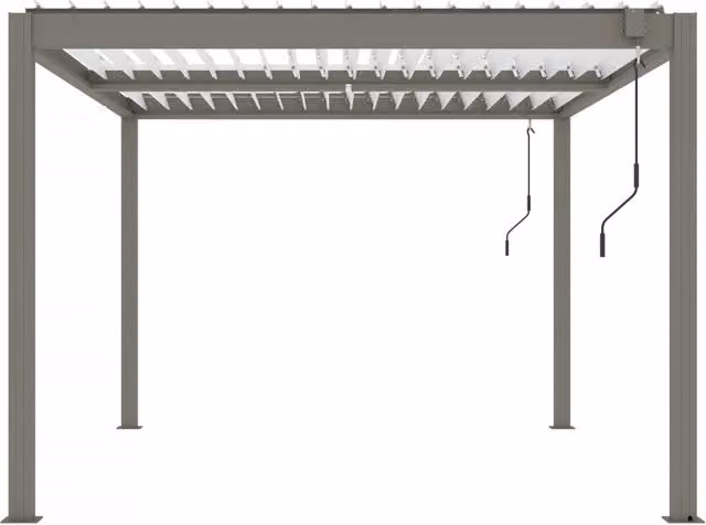 Pergola bioclimatica Habitat Et Jardin in alluminio, colore beige e grigio, L: 5,00 m x P: 3,04 m x H: 2,31 m