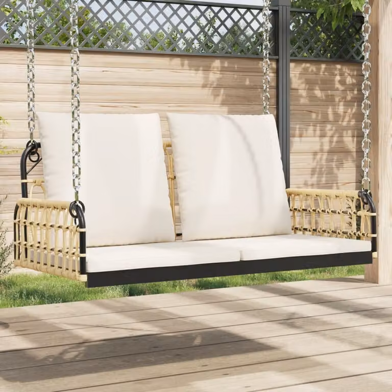 vidaXL Panchina a Dondolo Moderna in Polyrattan con Cuscini L: 105 cm, P: 58 cm, H: 38 cm