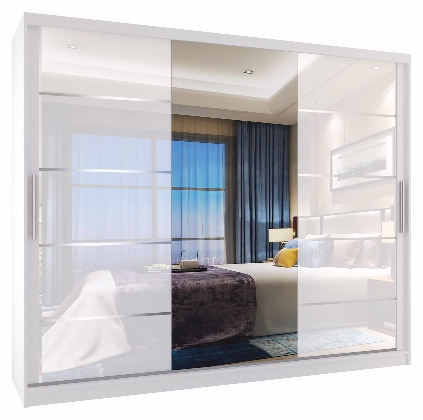 BELINI Verona, armadio scorrevole da 232 cm, bianco lucido - armadio con specchio e 4 cassetti, ideale per la camera da letto