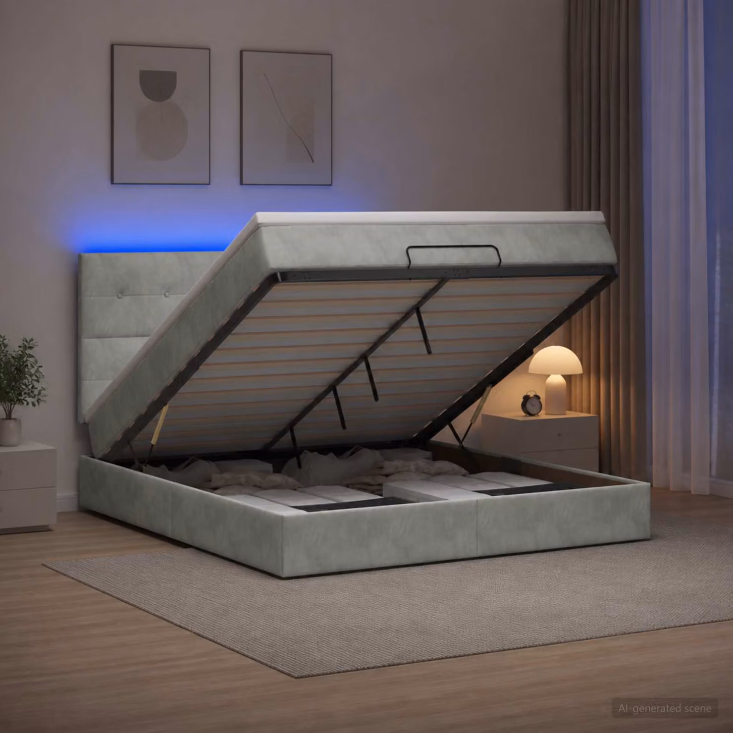 Letto Ottomano con Materasso e Illuminazione LED vidaXL, Grigio e Bianco, L/P/H: 190 x 140 x 88 cm