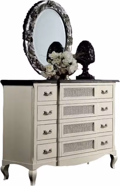 Cassettiera shabby chic in legno e rattan bicolore bianco e marrone Mobili 2G L: 124 cm, P: 55 cm, H: 105 cm – 5