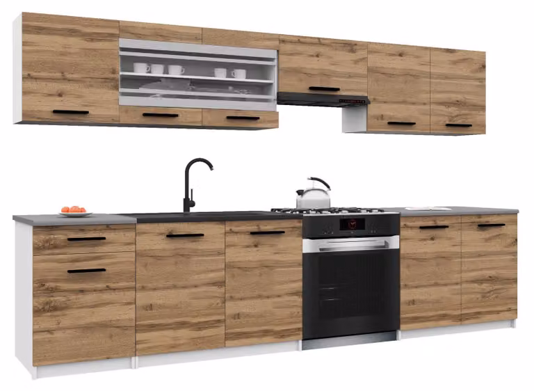 Belini - Angolo cottura moderno ITALIA 4 - Mobili da cucina 260 cm color oro-marrone - Cucina componibile con pensili, mobili base e piani di lavoro