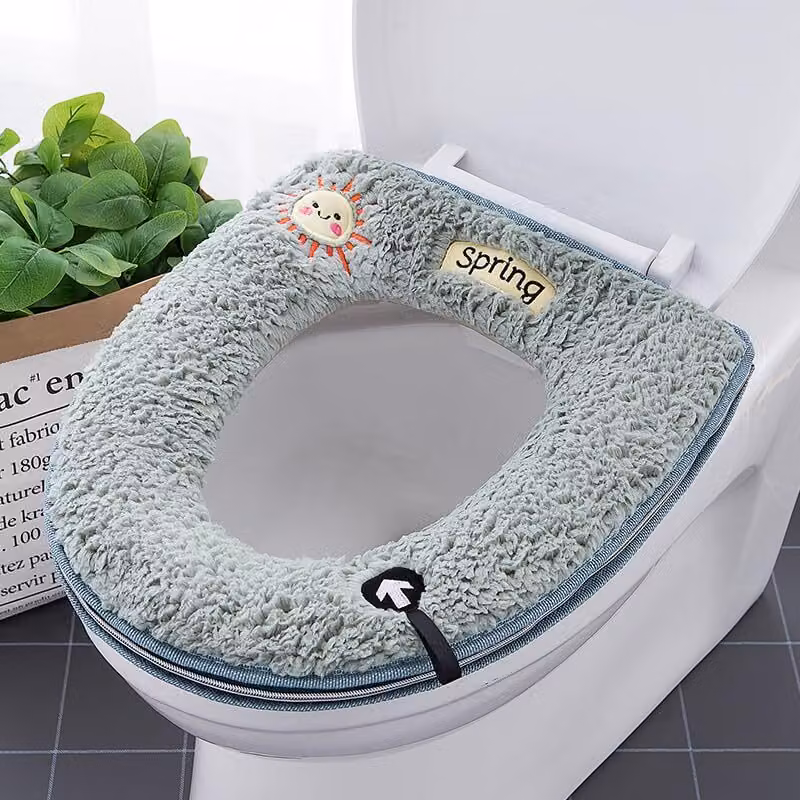 Set da 2 cuscini universali morbidi e riscaldanti per il sedile del WC con passante per appendere, verde