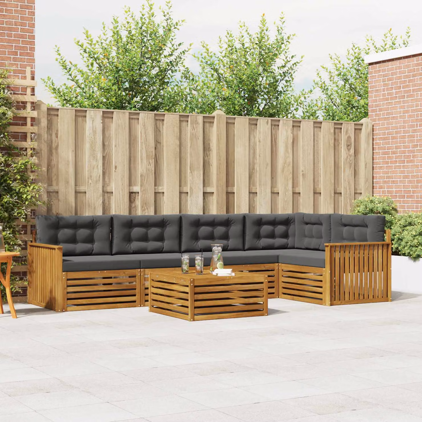 Set di divani da esterno vidaXL 6 pz in legno di acacia con cuscini, forma a L e tavolino, beige e antracite