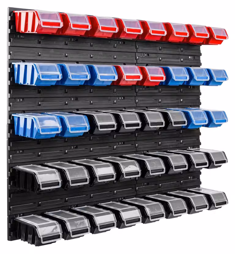 Pannello porta attrezzi, 96,5 x 78 cm, 40 scomparti, montaggio a parete, versatile per officina e garage, materiale plastico