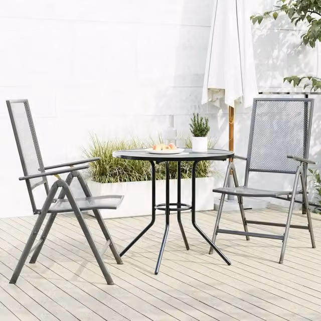 Set Sedie Giardino Reclinabili 3pz Antracite Acciaio Verniciato 3283760