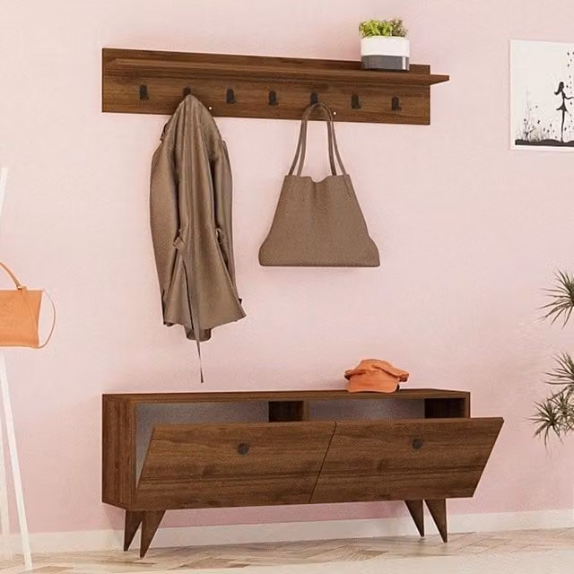 DMORA Serina Mobile da Ingresso Moderno con Appendiabiti, L: 113 cm, P: 35 cm, H: 49 cm, Marrone e Nero – 1