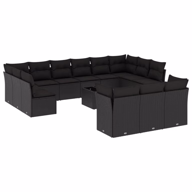 Set Divani da Giardino 14pz con Cuscini in Polyrattan Nero