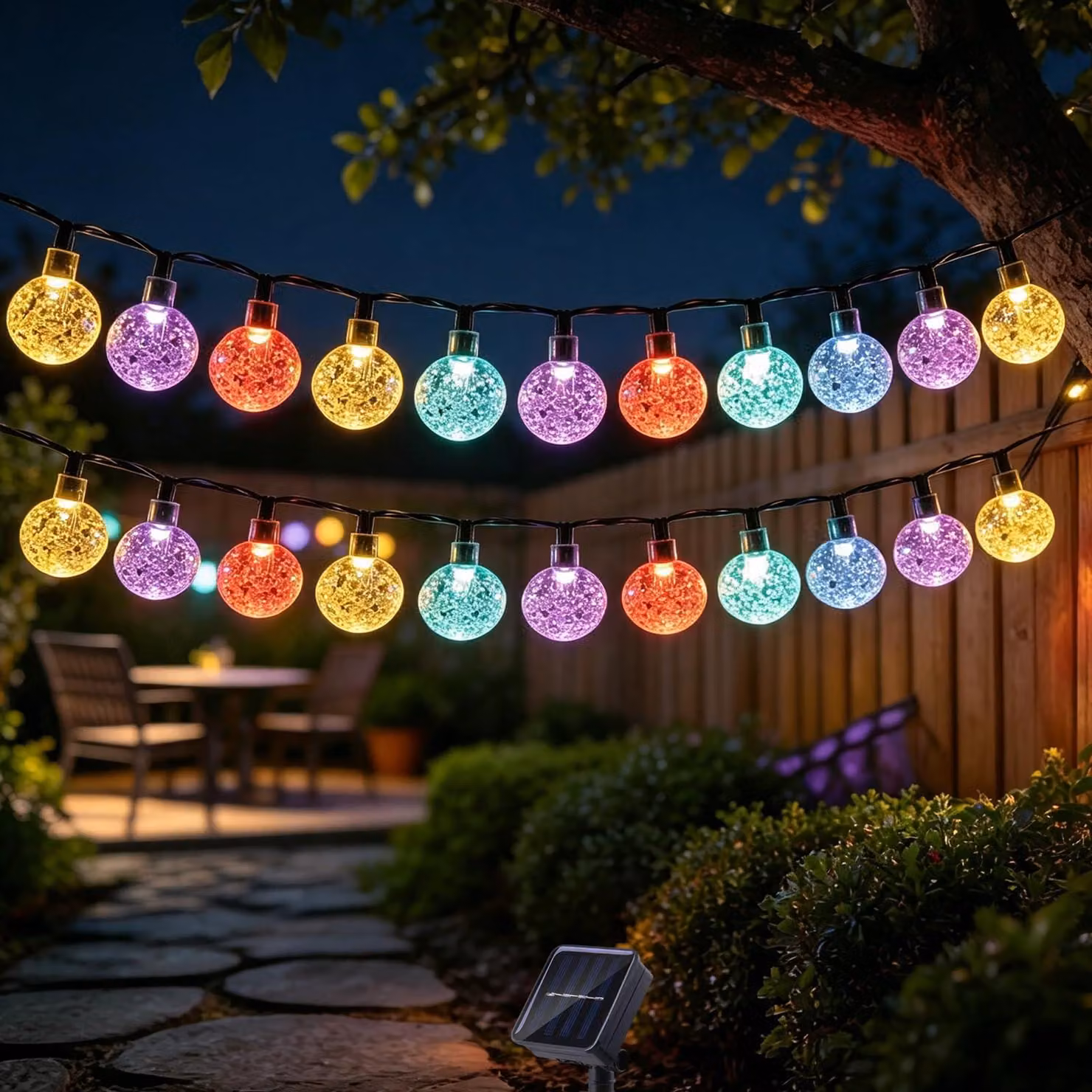 Catena luminosa solare con 50 LED, 8 modalità, grado di protezione IP65, multicolore