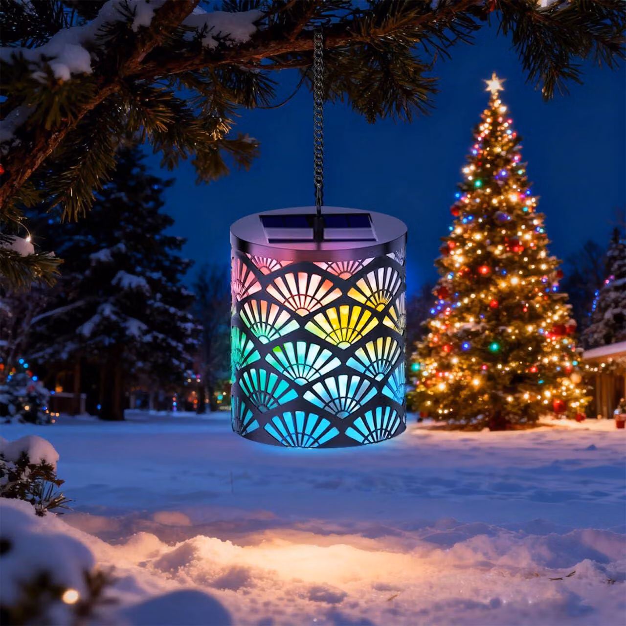 Lanterne solari per giardino, illuminazione esterna, confezione da 2, colore nero