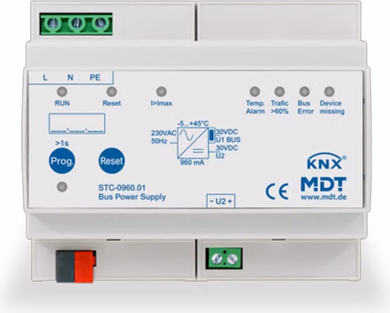 Alimentatore MDT KNX con funzione diagnostica 960 mA REG, 1 pz.