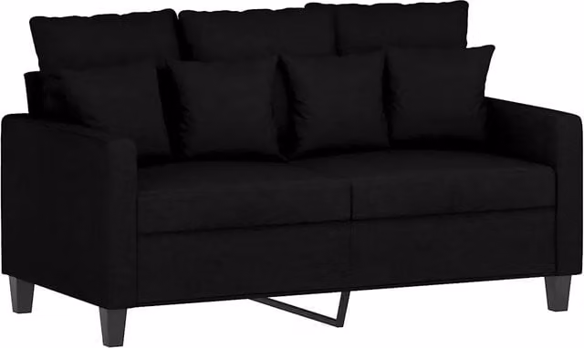 Divano moderno da soggiorno in tessuto nero con struttura in metallo e cuscini inclusi L: 138 cm, P: 77 cm, H: 80 cm