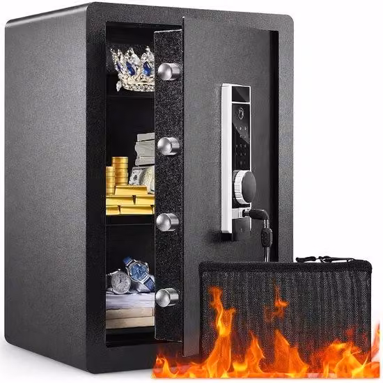 Cassetto di sicurezza elettronico, resistente al fuoco, 40x33x60 cm, allarme, ripiano regolabile