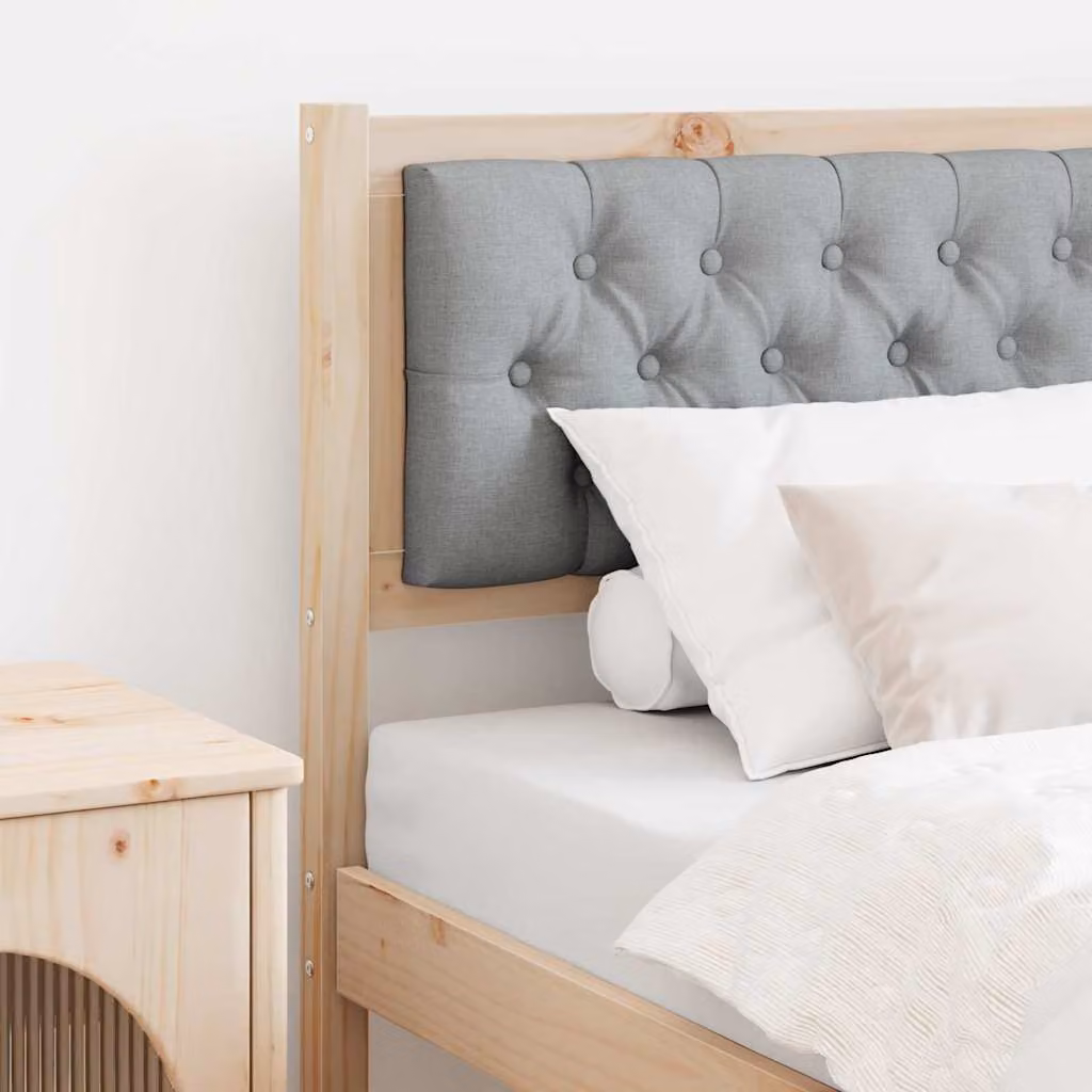 Testiera per letto moderna vidaXL in legno di pino massello e tessuto, marrone e grigio, H: 85,5 cm x L: 80,5 cm x P: 9 cm