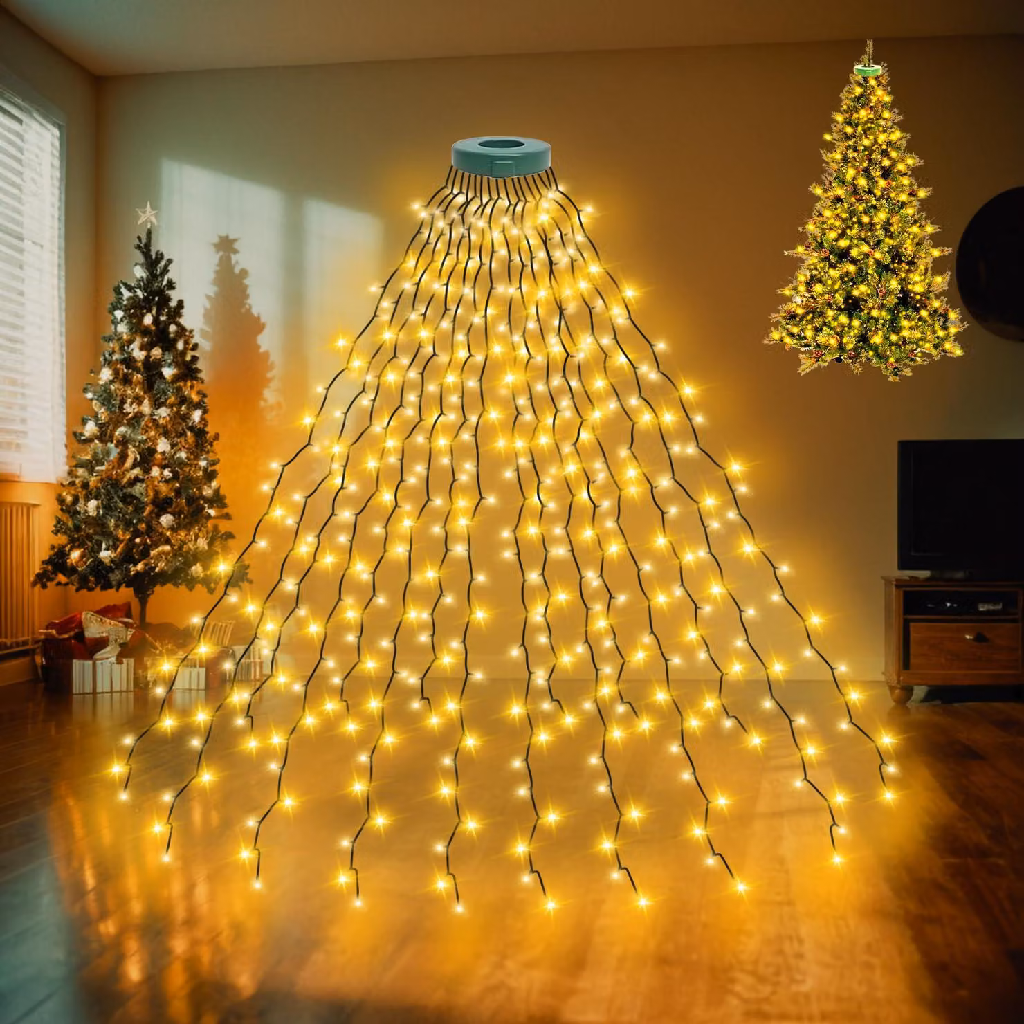 Catena luminosa per albero di Natale con anello, 2 metri, 480 LED