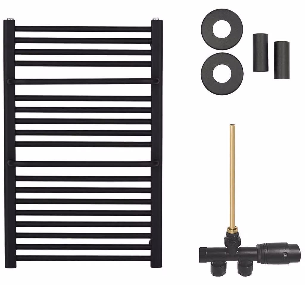 CERANO - Set di radiatori da bagno Antonio - riscaldamento centralizzato - attacco laterale a punto singolo - 351 W - nero opaco - 660 x 550 mm