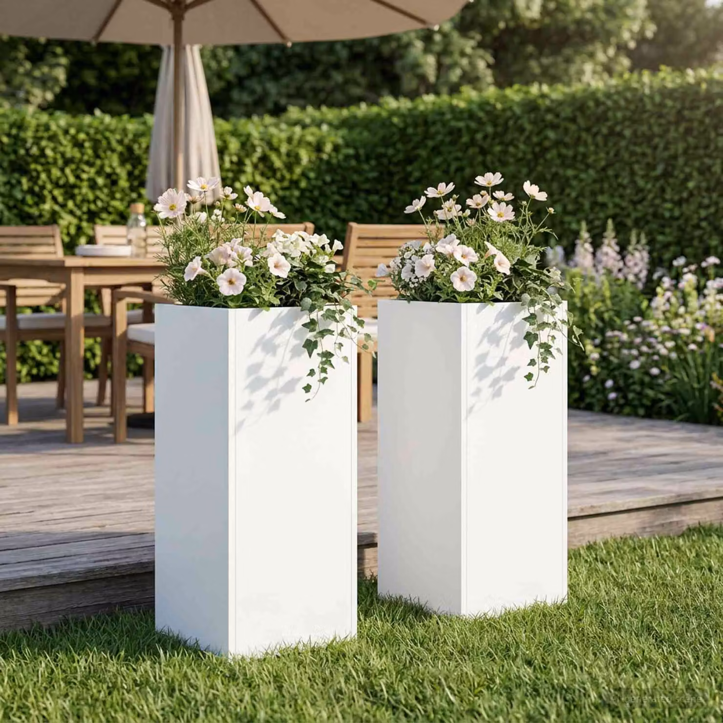 Set di 2 vasi da giardino vidaXL in metallo bianchi, L/P/H: 20 x 20 x 50 cm