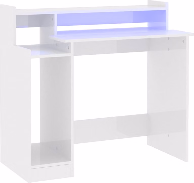Scrivania con LED Bianco Lucido 97x45x90cm in Legno Multistrato