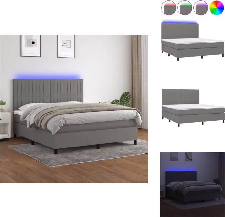 vidaXL Letto a molle con materasso e LED in tessuto grigio scuro 180x200 cm - Letti e strutture letto