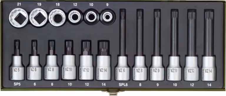 Proxxon 23296 Spezial-Steckschlüsselsatz für Vielzahnschrauben XZN, 18-tlg.