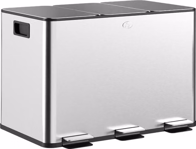 Pattumiera differenziata a 3 scomparti HOMCOM da 10L con comando a pedale e coperchi soft close in acciaio inox e PP, Argento, L: 49.6 cm, P: 34.5 cm, H: 38.6 cm
