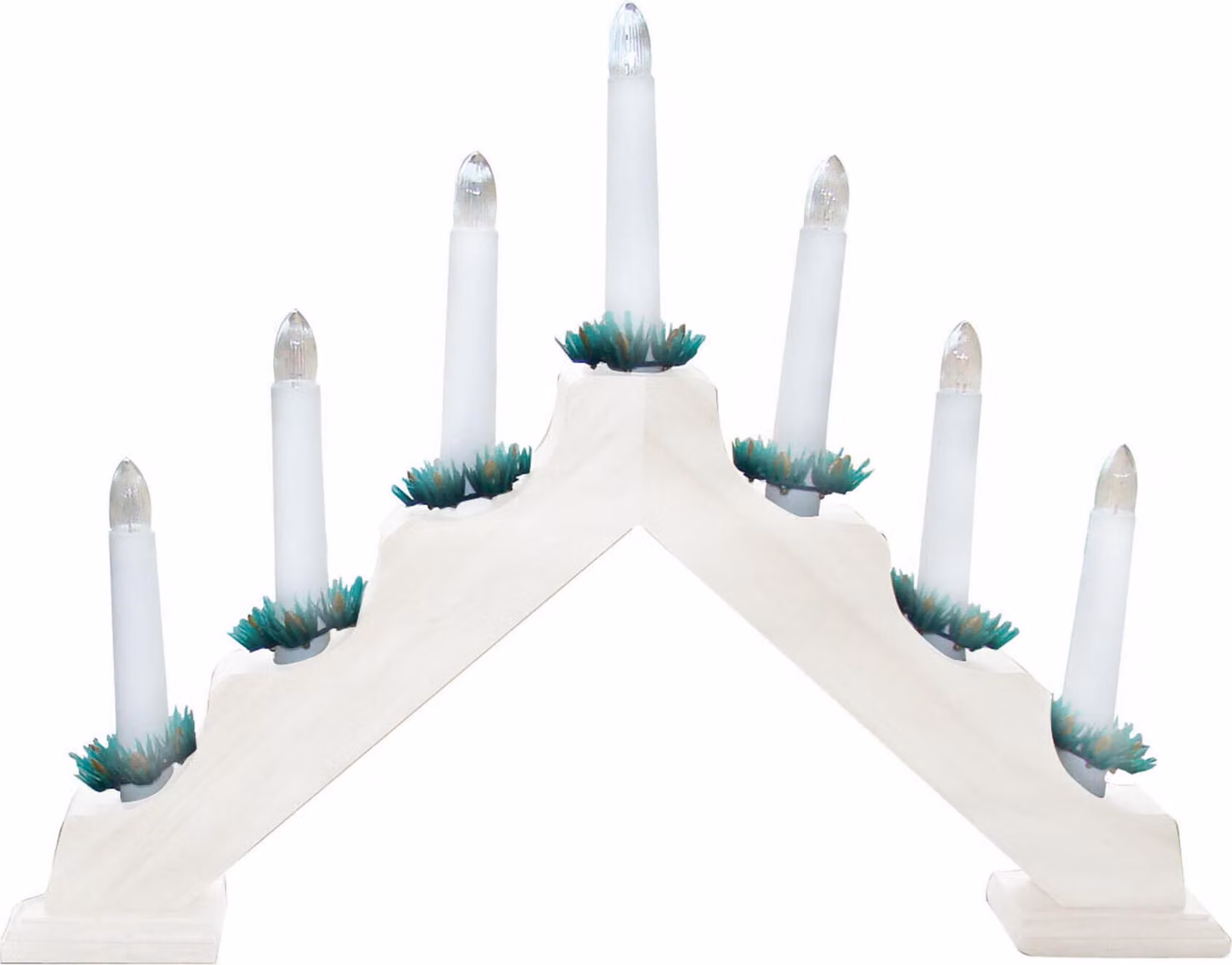 Portacandele natalizio in legno, elettrico, 7 candele, bianco