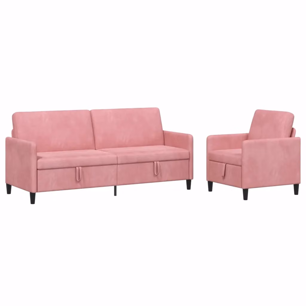 Set di divani moderni vidaXL composto da un divano a 3 posti e un divano a 2 posti con contenitore, colore rosa e nero, rivestimento in poliestere con coperture rimovibili e cuscini inclusi – 2