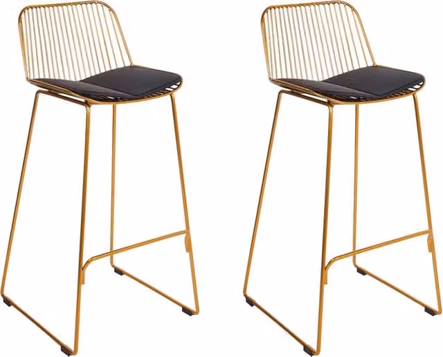 Set di 2 sedie da bar BELIANI in metallo oro e nero con schienale in filo di ferro e cuscini in ecopelle stile glamour