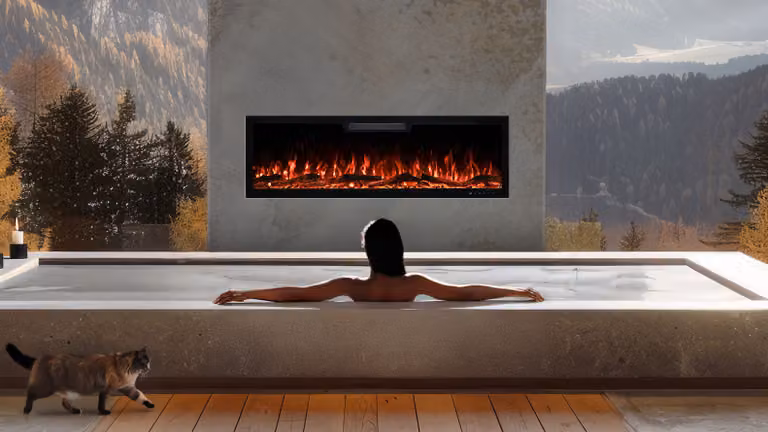Camino elettrico AFLAMO Elite 183 - fiamma realistica - da parete o da incasso - 183x46x13 cm - camino elettrico decorativo LED con funzione di riscaldamento 750/1500 W