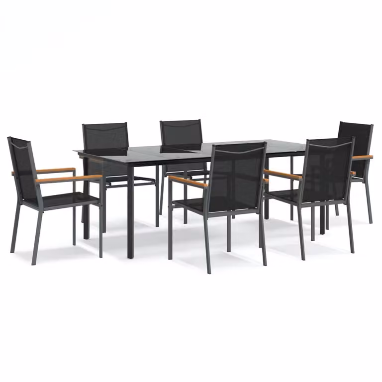 Set da Pranzo da Giardino 7 pz Nero in Textilene e Acciaio
