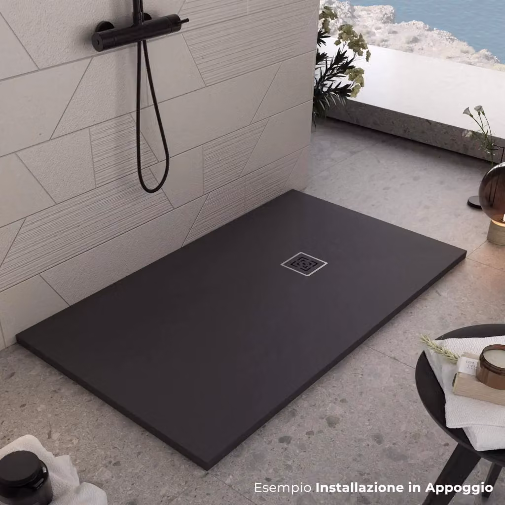 Piatto doccia rettangolare Bonussi in acrilico nero antiscivolo L: 80 cm, P: 75 cm, H: 2,5 cm – 2