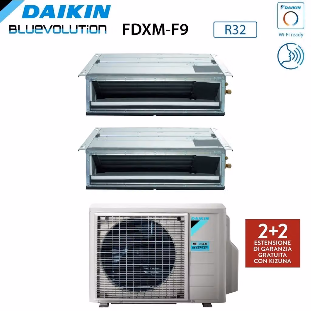 Condizionatore Daikin Bluevolution Dual Split Canalizzato Inverter Serie FDXM-F9 9000+12000 BTU con R-32 e Wi-Fi Opzionale Bianco – 2
