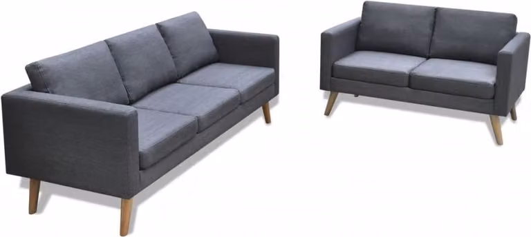 Set Divani a 2 e a 3 Posti in Tessuto Grigio Scuro