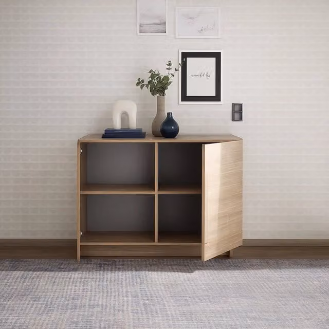 Madia Introd DMORA con 2 ripiani, colore marrone rovere, L 120 x P 44 x H 90 cm