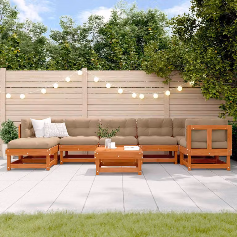 Maison Exclusive - Set da lounge per giardino ARAKIL, 8 pezzi, color marrone cera, legno di pino massello