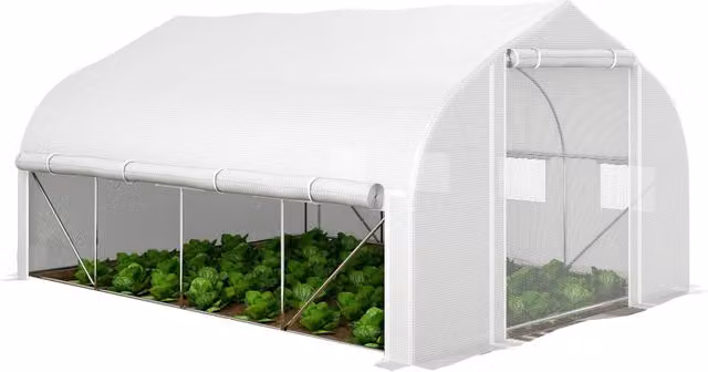 Serra da Giardino Tunnel 4x3m ¨C Zephmum ¨C Bianco, Copertura PE, 8 Finestre Avvolgibili