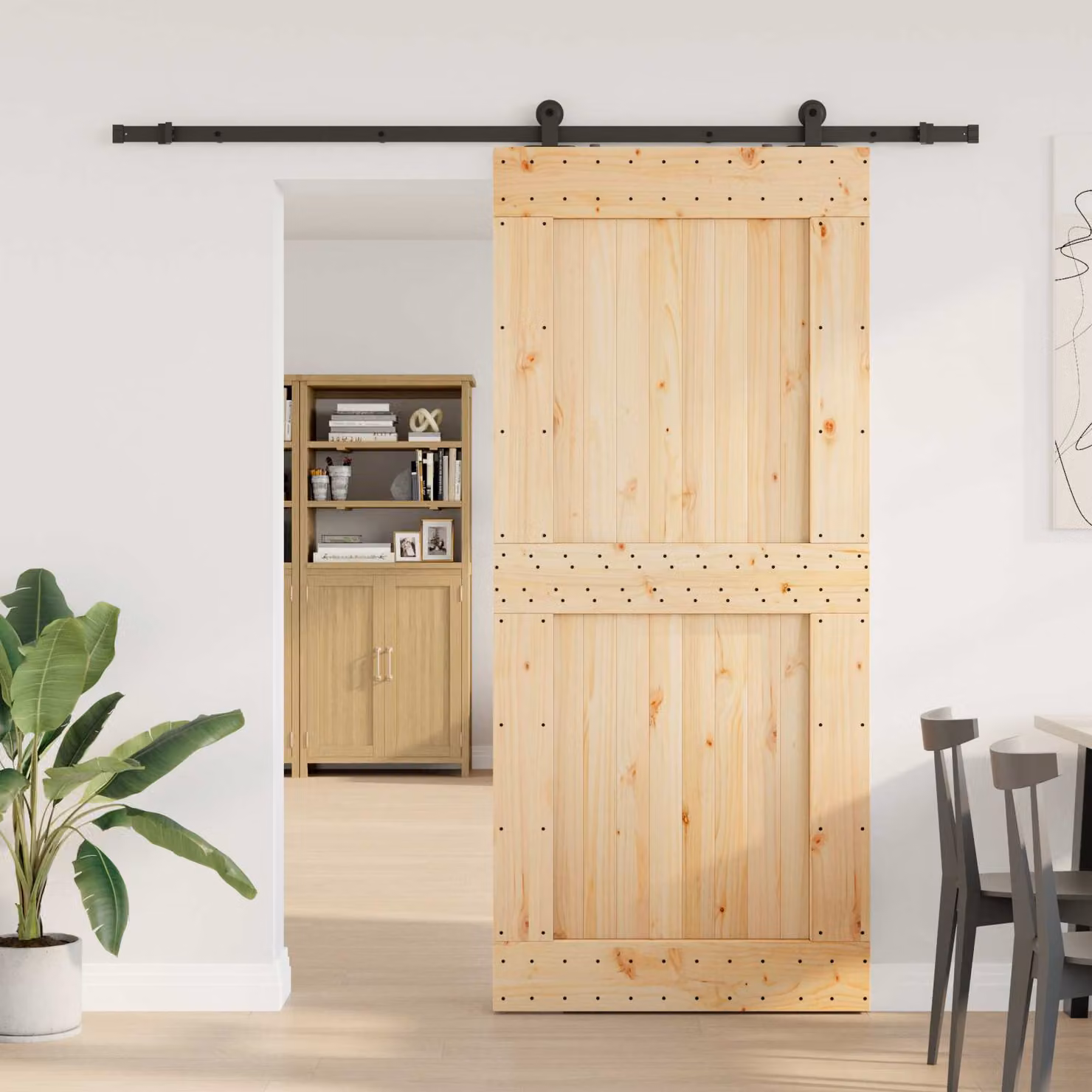 vidaXL Porta scorrevole NARVIK moderna in legno e acciaio, Naturale e Nero, L: 100 cm, H: 210 cm